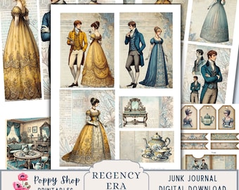 Effimeri dell'era Regency, Effimeri, Moda Regency, Romanticismo, Effimeri del diario spazzatura, Kit del diario spazzatura, Album di ritagli, Foglio Collage, Stampabile