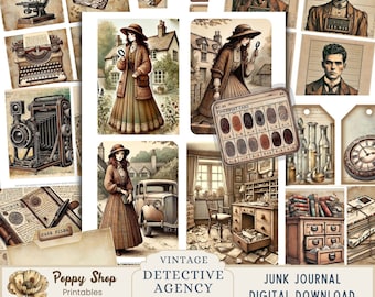 Detective Ephemera, Detective Junk Journal, Detective Afdrukbaar, Vintage, Mysterie, Ephemera, Afdrukbaar papier, Afdrukbaar papier, Junk Journal, Collageblad