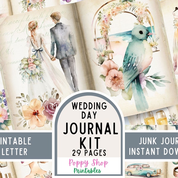 Wedding Junk Journal Kit, Wedding Journal, Junk Journal, Printable, Neutral, Boho, Gift, Bride, Wedding Ephemera, Scrapbook Kit, Download