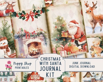 Santa Junk Journal Kit, Christmas Junk Journal, Vintage, Santa Clause,  Whimsical, Printable,  Ephemera, Journal Pages, Download, Cute