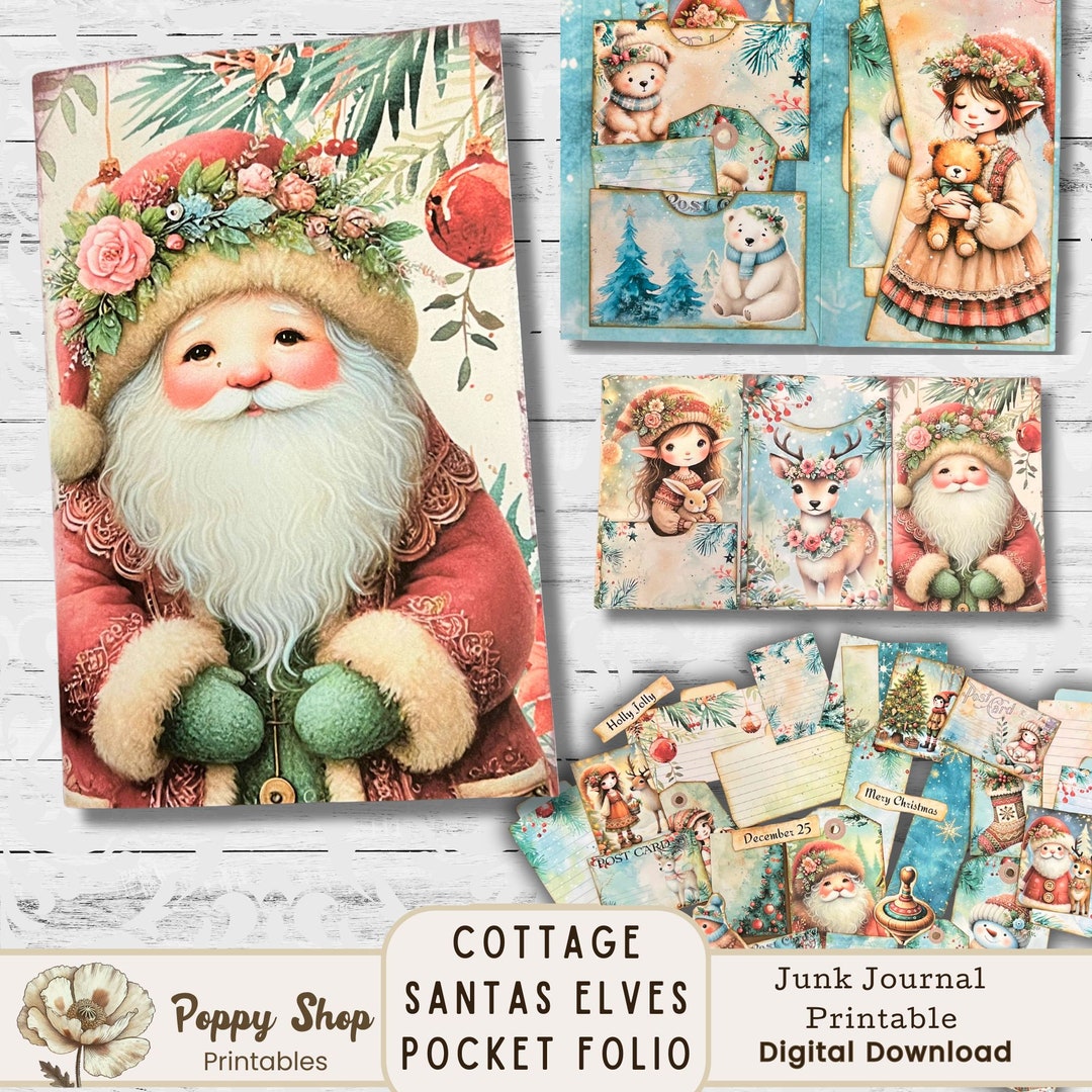 Christmas Folio, Printable Folio Kit, Santa, Junk Journal Folio, Multi ...
