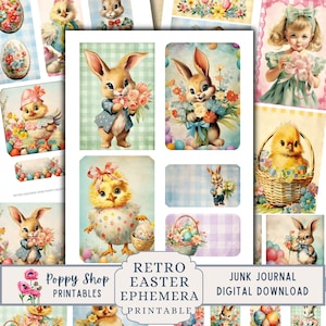 Ostern Ephemera, Junk Journal Kit, Retro, Vintage, Ostern, schick, Hase, Körbe, Junk Journal Printable, Ephemera, Junk Journal, Digi Kit