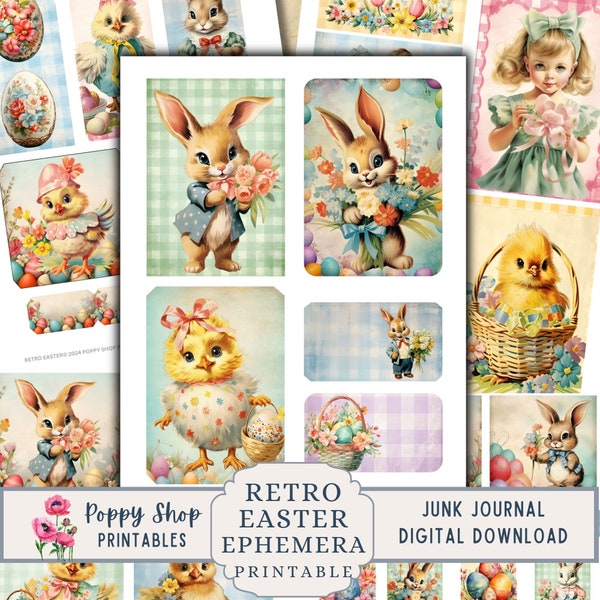 Easter Ephemera, Junk Journal Kit, Retro, Vintage, Easter, Chic, Bunny, Baskets, Junk Journal Printable, Ephemera, Junk Journal, Digi Kit