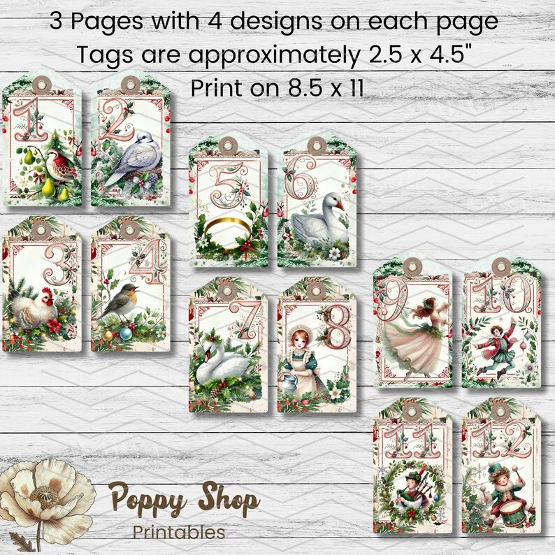 12 Days of Christmas Gift Tags, Twelve Days of Christmas Tags, DIY Tags ...