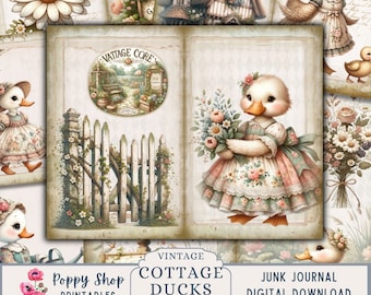 Cottage Ducks Junk Journal, Vintage, Duck Junk Journal Kit, Cottagecore, Junk Journal Printable, Garden, Collage, Journal Pages, Digi Kit