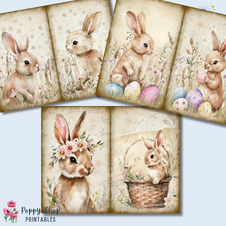 Bunny Junk Journal, Rabbit Junk Journal, Vintage, Spring, Easter, Bunnies, Bunny, Junk Journal Kit, Printable, Journal Pages, Digi Kit image 5