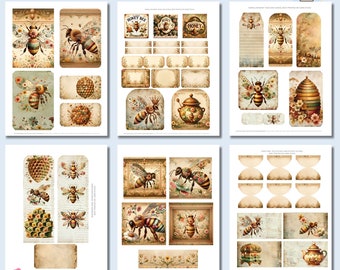 【masamislipslikesuger様】リクエスト 4点 まとめ商品 Bee Ephemera, Vintage Bee, Bee Junk Journal, Kit, Flowers