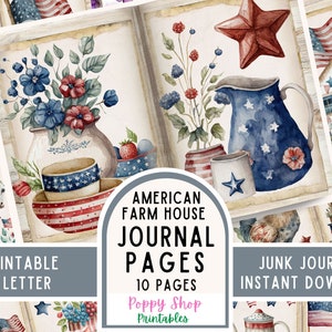 Farm Journal Pages, Patriotic, American, Junk Journal Kit, farm Junk Journal, Junk Journal Paper, Paper Craft, Printable, Digital Download
