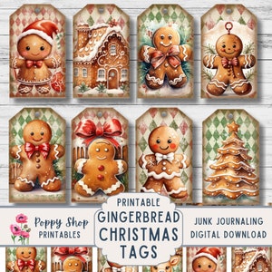 Etiquetas de regalo de Navidad de pan de jengibre, pan de jengibre, etiquetas de regalo de Navidad para niños, bricolaje, Navidad, etiqueta, etiquetas, pegatinas, imprimible, descarga digital