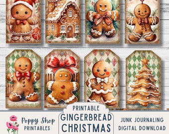 Etiquetas de regalo de Navidad de pan de jengibre, pan de jengibre, etiquetas de regalo de Navidad para niños, bricolaje, Navidad, etiqueta, etiquetas, pegatinas, imprimible, descarga digital