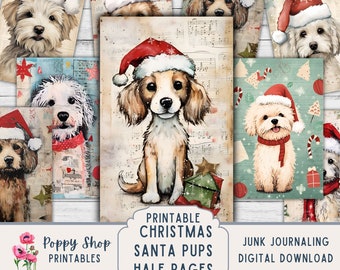 Christmas Dogs Junk Journal Half Page Papers, Puppy, Santa, Printable, Cute Christmas Dogs, Pups, Whimsical, Embellishment, Digital Download