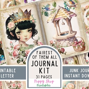 Cuento de hadas, Kit de diario basura, Páginas de diario de cuento de hadas, Diario basura, Vintage, Princesa, Mágico, Imprimible, Álbum de recortes, Descarga digital