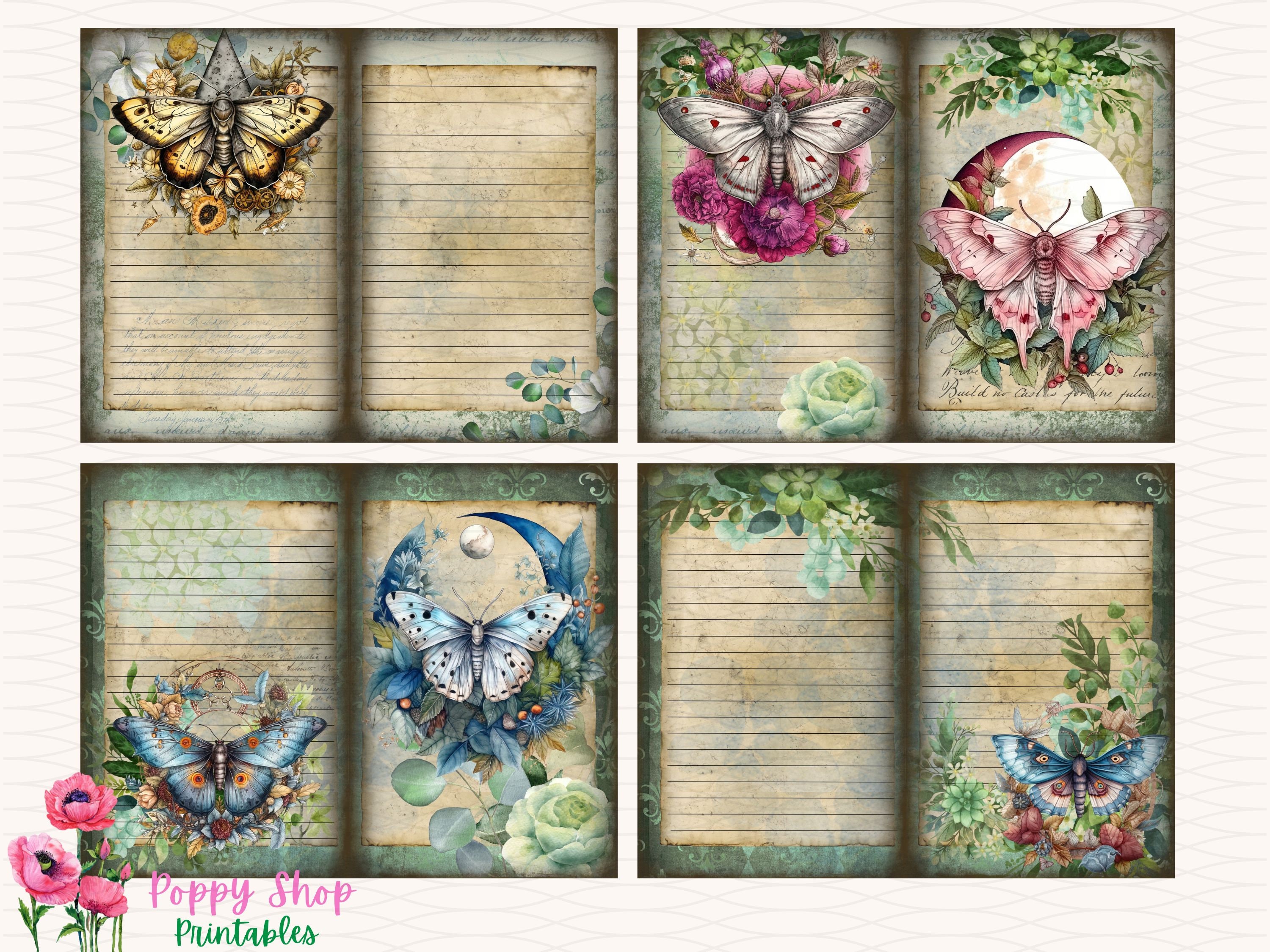 Moth Journal Moth Junk Journal Kit, Vintage, Mystical, Moth, Journal Pages, Junk ...