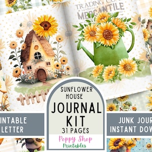 Junk Journal, Sunflower, Sunflower House, Flower, Garden, Bee, Printable, Junk Journal Page, Vintage, Scrapbook, Kit, Instant Download