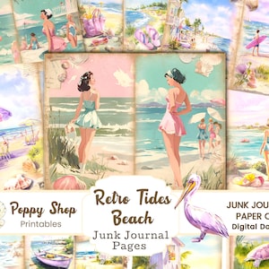 Beach Junk Journal, Retro Beach Journal Pages, Surreal Beach Images, 1950&#39;s Journal, Summer Junk Journal, Beach Ephemera. Scrapbook, Collage