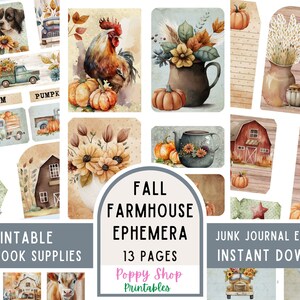 Éphémères de ferme d'automne, éphémères d'automne, éphémères de journal indésirable, vintage, ferme, campagne, imprimable, album, carte ATC, téléchargement numérique