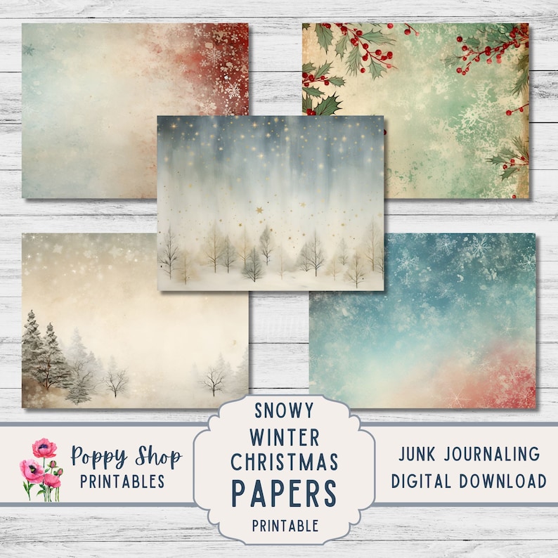 Snow Bottom Paper Snowy Christmas Paper, Junk Journal, Winter Paper, Winter Background ...
