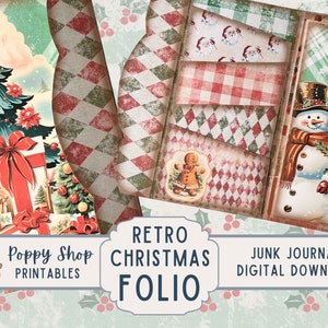 Retro Christmas Junk Journal Printable Folio, Folding Pocket Folder ...