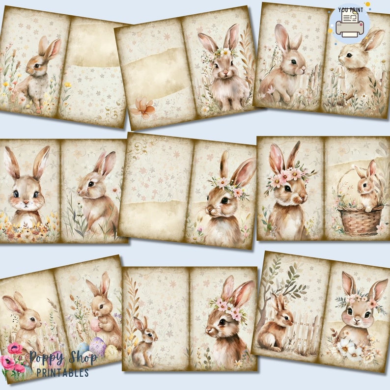 Bunny Junk Journal, Rabbit Junk Journal, Vintage, Spring, Easter, Bunnies, Bunny, Junk Journal Kit, Printable, Journal Pages, Digi Kit image 2