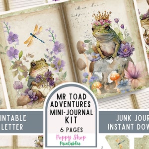 Pages de journal grenouille, grenouille vintage, crapaud, pages de journal imprimables, pages de journal ligné, papeterie, journal indésirable, artisanat, téléchargement immédiat