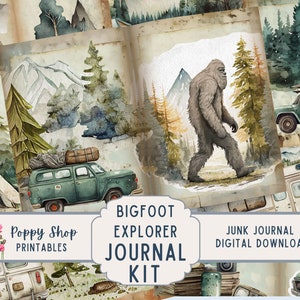Bigfoot Junk Journal Kit, Camping, Sasquatch, Explorador, Páginas de Diario, Diario Basura, Montaña, Bigfoot Ephemera, Imprimible, Descarga Digital