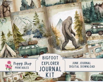 Bigfoot Junk Journal Kit, Camping, Sasquatch, Explorer, Journal Pages, Junk Journal, Mountain, Bigfoot Ephemera, Printable, Digital Download