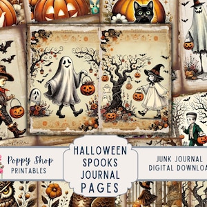 Halloween Junk Journal Kit, Retro Halloween, Vintage Halloween, Halloween Printable, Junk Journal, Journal Seiten, Collage Sheet, Ephemera