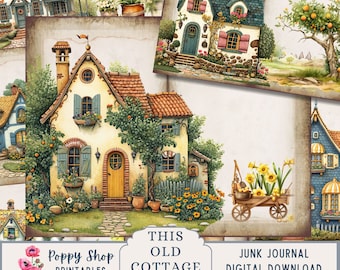Cottage Junk Journal Pages, Little Houses, Printable Journaling Pages (Digital Download)