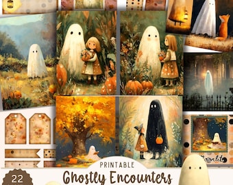 Halloween Junk Journal Ephemera Kit, Ghost Ephemera, Cottagecore Fall Journaling, Spooky Cute Tag, Floral Halloween Paper, Fall Scrapbooking