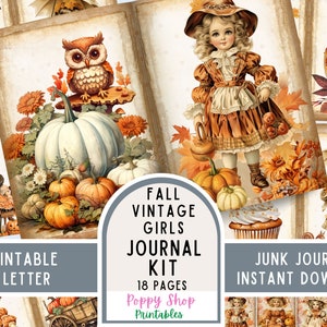 Fall Vintage Girls, Junk Journal Kit, Autumn, Victorian Girl, Journal Pages, Junk Journal, Vintage, Ephemera, Printable, Scrapbook, Digital