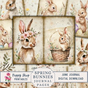 Bunny Junk Journal, Rabbit Junk Journal, Vintage, Spring, Easter, Bunnies, Bunny, Junk Journal Kit, Printable, Journal Pages, Digi Kit image 1