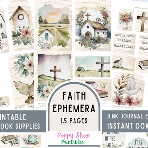 Faith Ephemera, Junk Journal, Church, Pray Journal, Ephemera, Bible, farmhouse, Vintage, Printable, Scrapbook, ATC Card, Digital Download