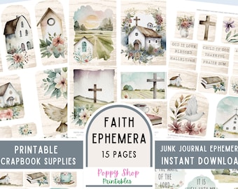 Faith Ephemera, Junk Journal, Church, Pray Journal, Ephemera, Bible, farmhouse, Vintage, Printable, Scrapbook, ATC Card, Digital Download