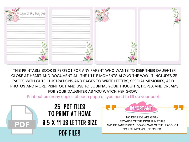 Letters to My Baby Printable Baby Book Baby Girl Notes to Etsy