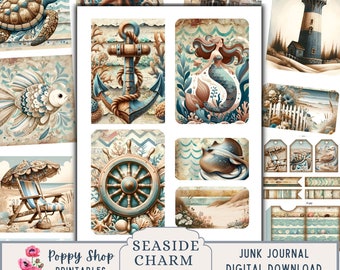Seaside Beach Junk Journal Ephemera, Ocean and Sea Life, Printable, Instant Download