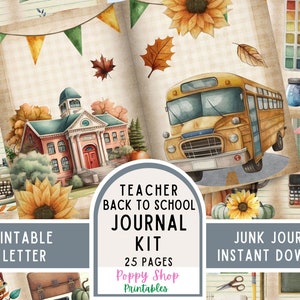 Kit de carnet de bord pour la rentrée scolaire, enseignant, vintage, école, automne, page de carnet, carnet de bord, papier éphémère scolaire, imprimable, scrapbooking, téléchargement