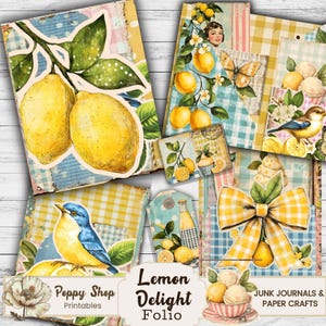 Folio de limón, kit de folio imprimible, folio de diario basura de limón, shabby chic, folio de frutas, retro, bolsillo cargado, vintage, diario efímero