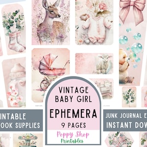 Efímera, Efímera de niña, Efímera de diario basura, Boho, Vintage, Niña, Imprimible, Álbum de recortes de bebé, Suministros, Descarga instantánea