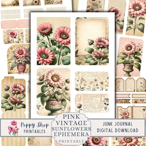 Sunflower Ephemera, Sunflower, Junk Journal Kit, Vintage, Floral, Ephemera, Botanical, Vintage flowers, Junk Journal Printable, Digi Kit
