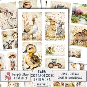 Éphémères de la ferme Cottagecore, bohème, animaux de la ferme, éphémères de la ferme, kit de journal indésirable, journal indésirable, nature, canard, imprimable, éphémère, téléchargement