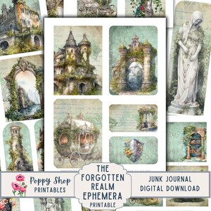 Kortstondig oud bos, betoverd, bos, kastelen, middeleeuwen, fantasie, oud, kortstondige, rommeljournaalkit, rommeljournaal, afdrukbaar, download