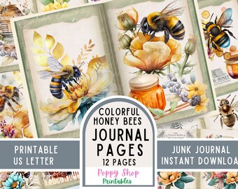 Bee Junk Journal Pages, Vintage Bee, Junk Journal Kit, Beekeeper, Junk Journal Paper, Paper Craft Printable, Collage Sheet, Digital Download