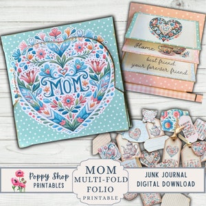 Fólio do Dia das Mães, kit de fólio para impressão, fólio de diário indesejado, mãe, pasta de bolso dobrável, cartão, diário de coisas efêmeras, para impressão, download