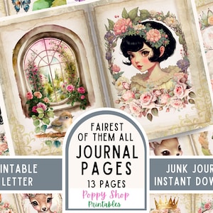 Fairytale Journal Pages, Junk Journal, Paper, Princess, Magical, Fantasy, Snow, Printable, Vintage, Scrapbook, Paper Craft. Instant Download