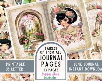 Páginas de diario de cuento de hadas, Diario basura, Papel, Princesa, Mágico, Fantasía, Nieve, Imprimible, Vintage, Álbum de recortes, Artesanía de papel. Descarga instantánea