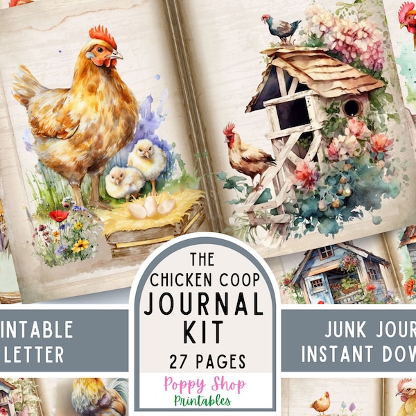 Chicken Coop, Junk Journal Kit, Farm, Journal Pages, Junk Journal, Vintage, Country, Chick, Chicken Ephemera, Printable, Scrapbook, Download