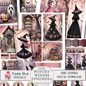 Effimera rosa di Halloween, strega, diario spazzatura, Halloween stampabile, effimera, rosa gotico, Halloween, squallido, diario spazzatura, foglio Collage