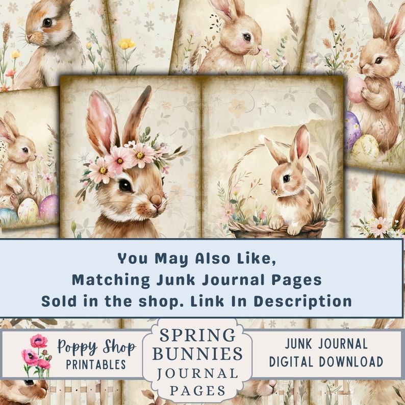 Bunny Rabbit Ephemera, Junk Journal Kit, Spring, Easter, Bunnies, Rabbit, Vintage, Junk Journal Printable, Ephemera, Junk Journal, Digi Kit image 7