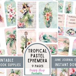 Tropical Ephemera, Junk Journal, Hawaiian, Tropical, Tiki, Hula Girls, Journal, Ephemera, Printable, Scrapbook, ATC Card, Digital Download