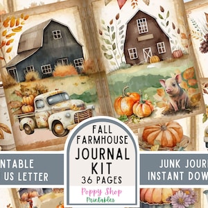 Fall Farm Junk Journal, Herbst, Herbst Bauernhaus, Junk Journal Kit, Bauernhaus, Kürbisse, LKW, Kuh, Pferd, bedruckbar, Journal Seiten, Herunterladen